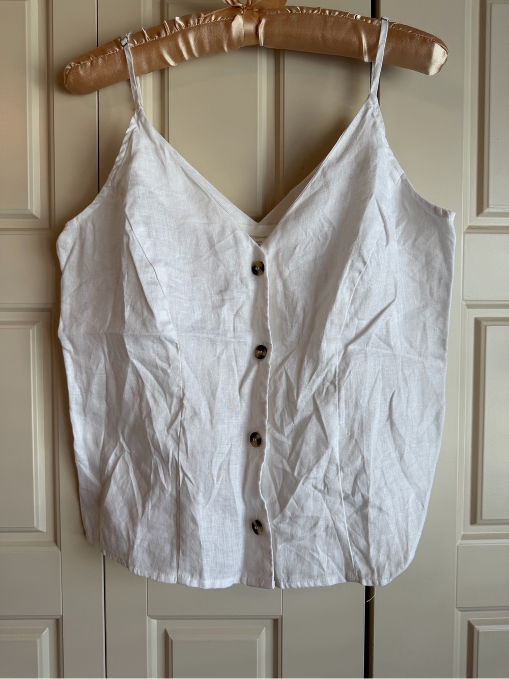 H&M White Linen Button-Front Cami, M, adj strap